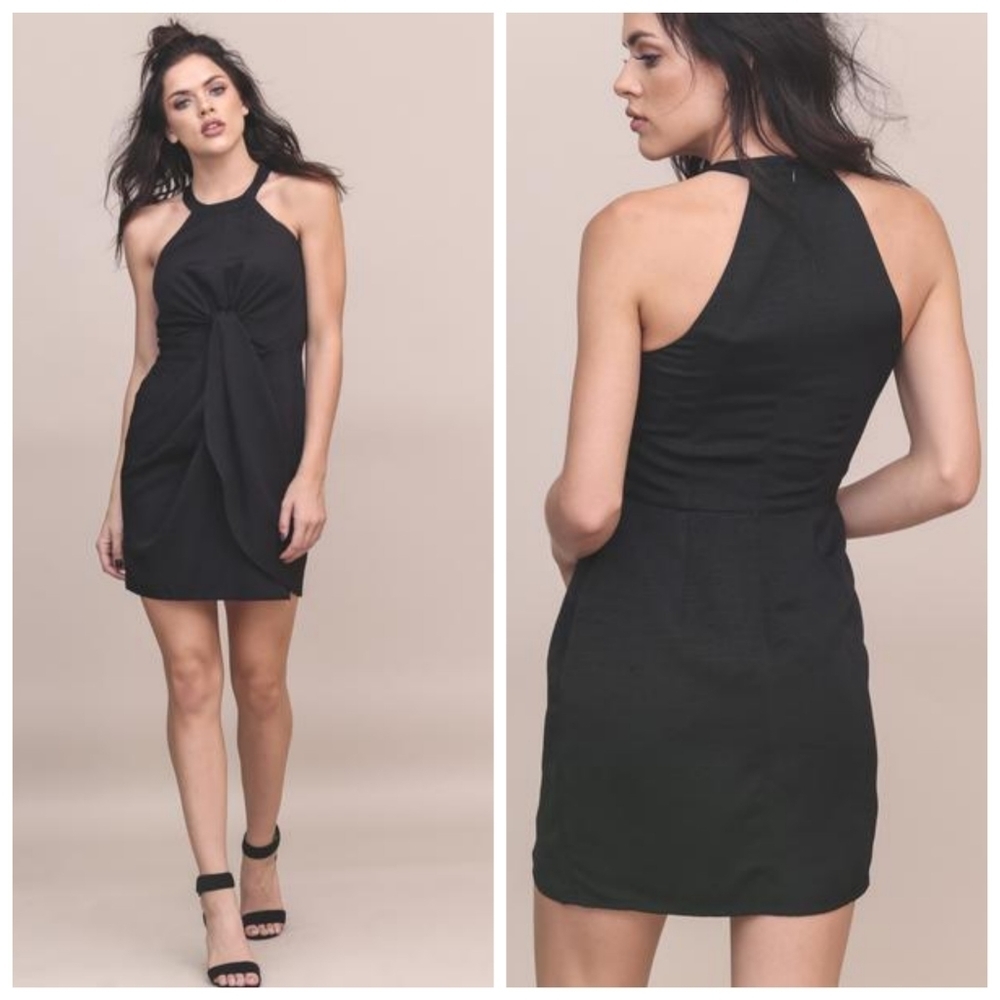 MINKPINK Knotted Front Black Mini Dress